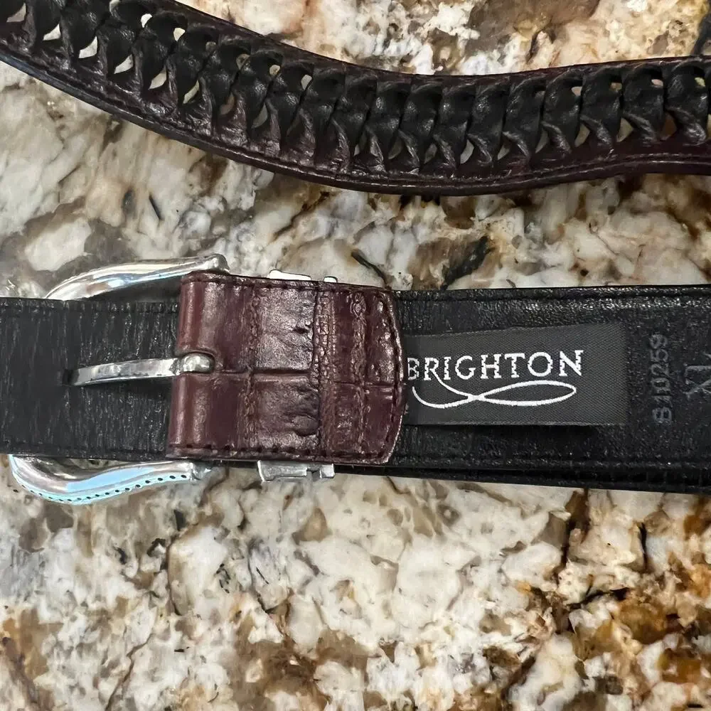 Brighton Brown Crocodile W/Black Braid/Weave Belt W/Silver Buckle - SIZE XL 36
